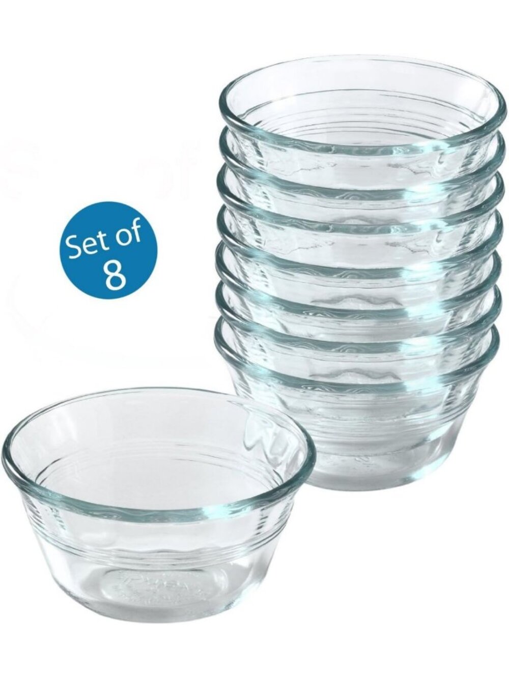Set of 8 Clear Custard Cups - 6-Ounce Bakeware for Baking & Serving Desserts